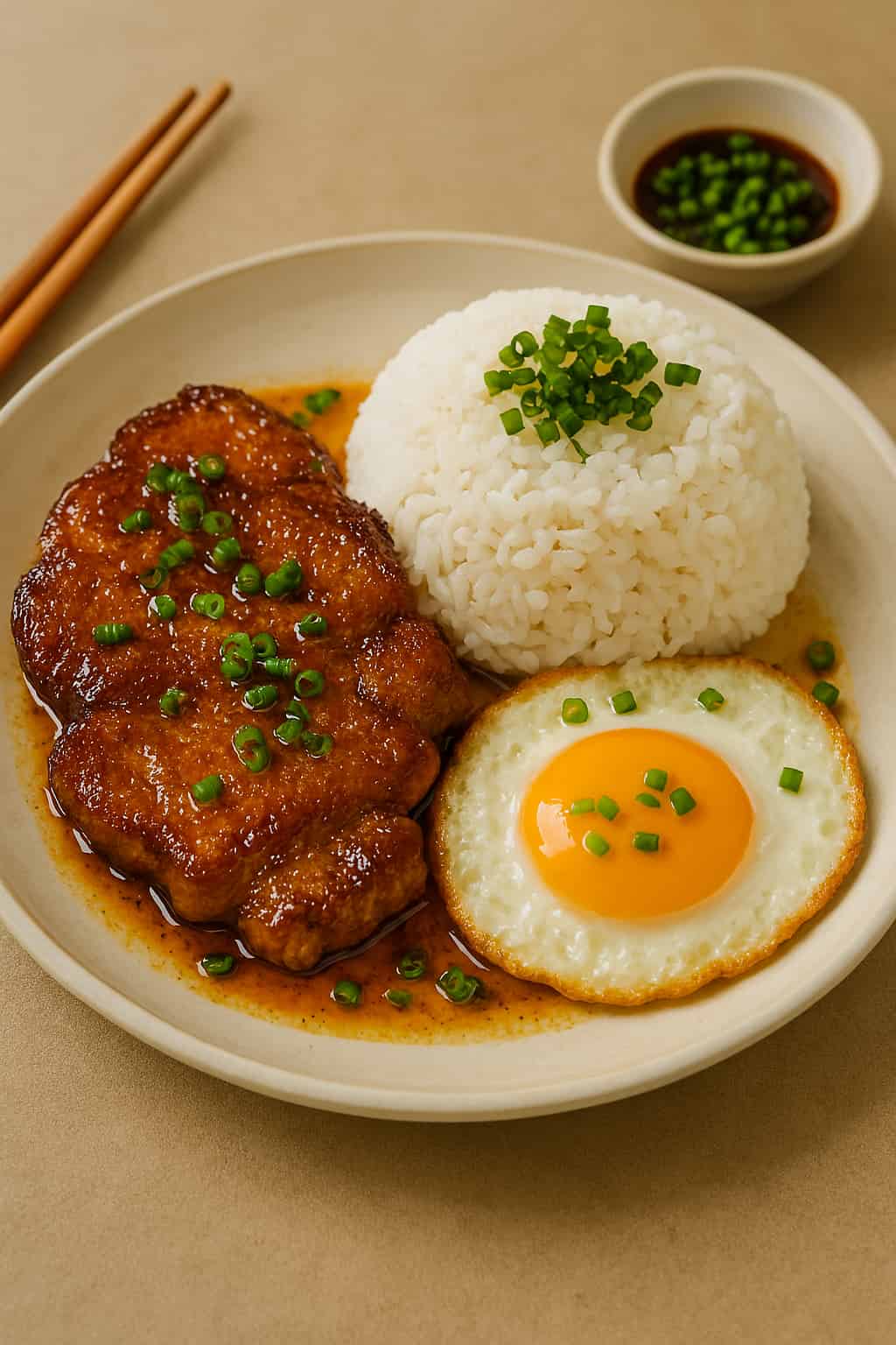 特香葱油猪排煎蛋饭